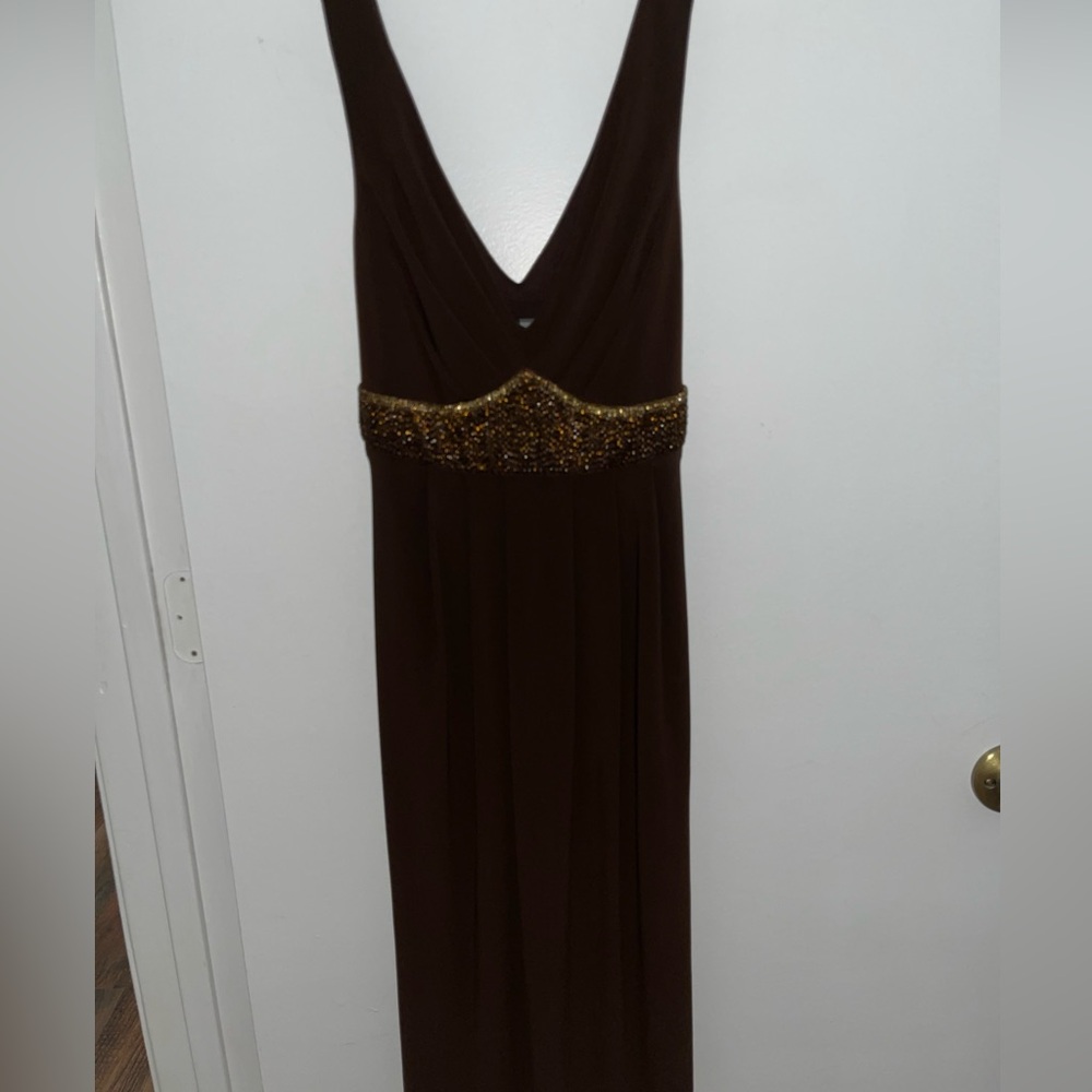 Bisou Bisou Michele Bohbot Dress Ladies 8 Brown Sleeveless Beaded
